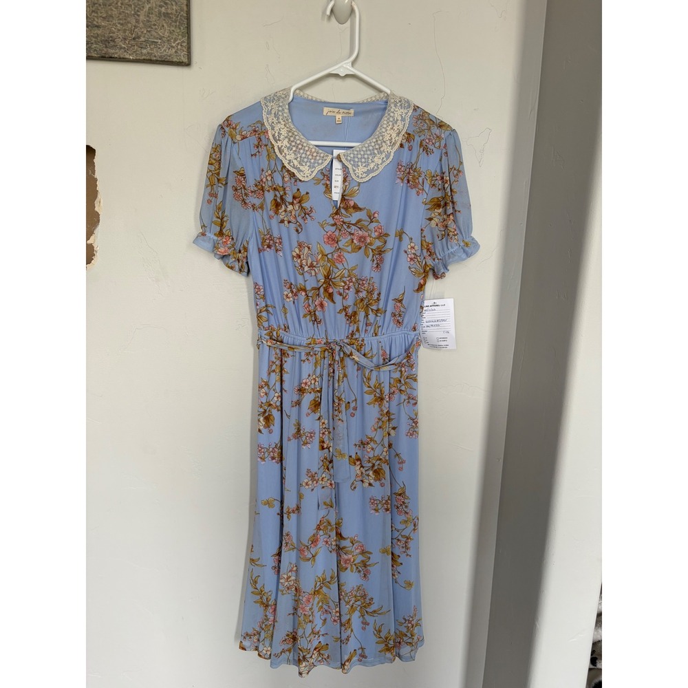 Joie de Vivre Blue Floral Lace Collar Midi Dress Cottagecore 2020M14ASF08V Mediu